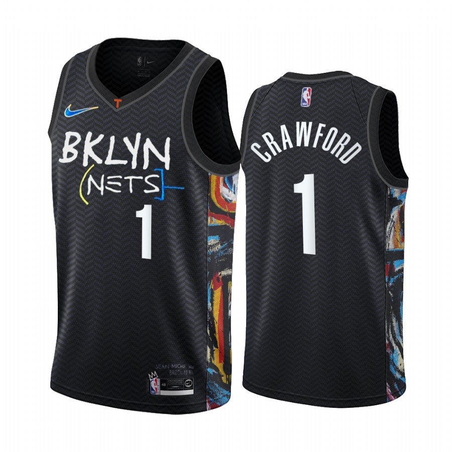 Men's Brooklyn Nets #1 Jamal Crawford Black NBA City Edition 2020-21 Honor Basquiat Stitched Jersey